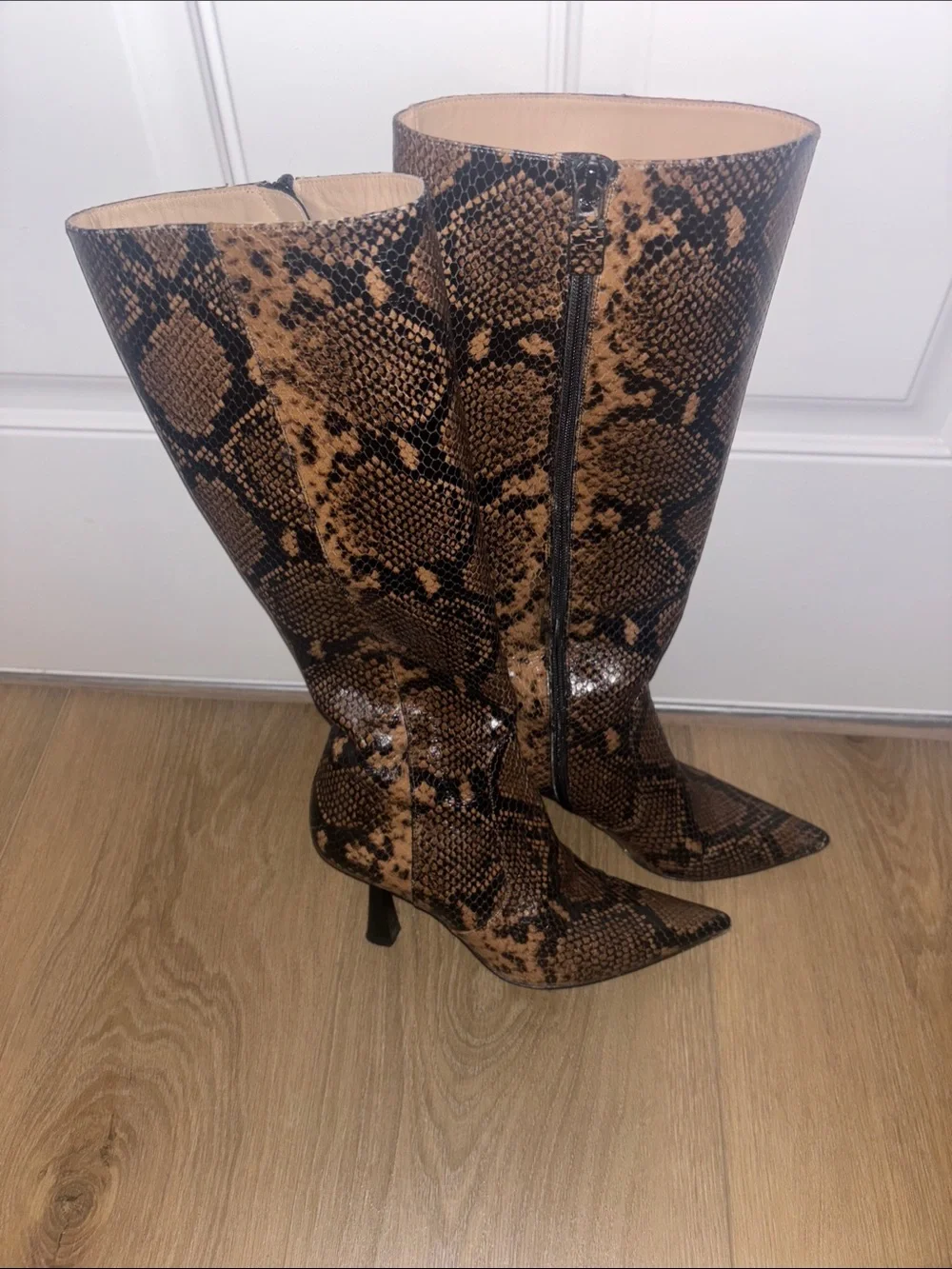 Stuart Weitzman Snake-Print Brown Over-the-Knee Boots